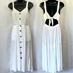 Jessica Simpson White Cutout Tie Back Dress with Crochet Bodice size Medium